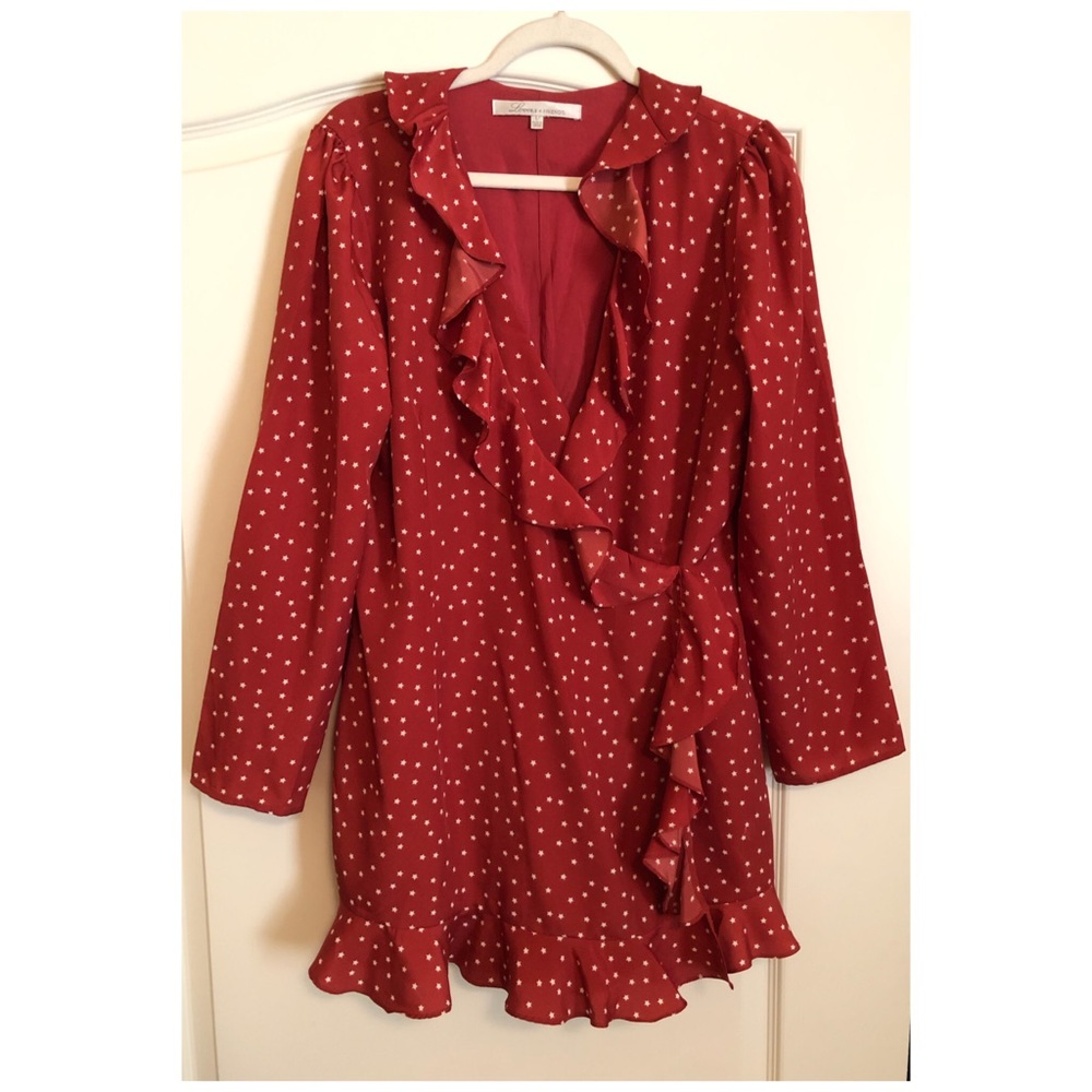 Lovers + Friends Star Print Ruffle Wrap Romper Skort Shorts - Picture 4 of 10
